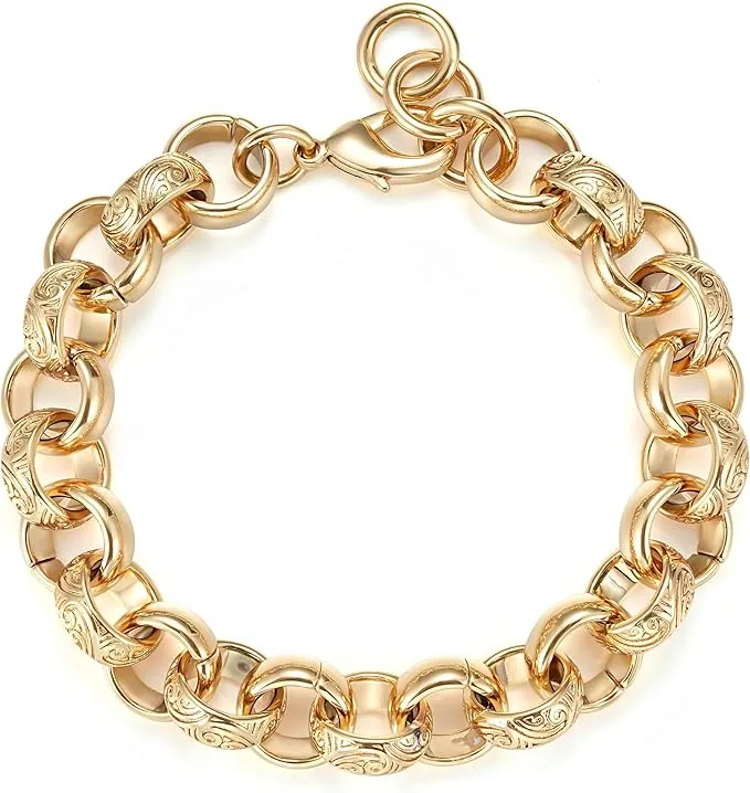 15mm Gold Bonded Alternate Ornate Belcher Bracelet 8/9.3 Inch