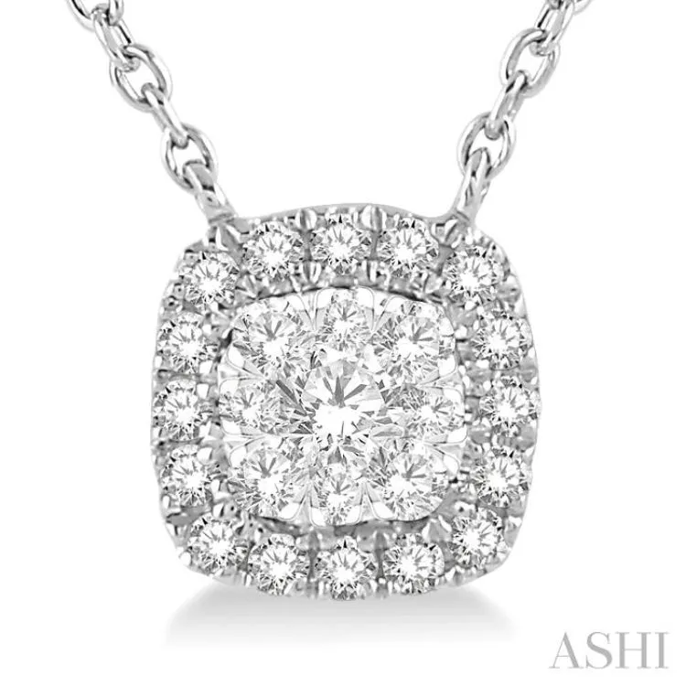 1/6 Ctw Cushion Shape Pendant Lovebright Diamond Necklace in 14K White Gold
