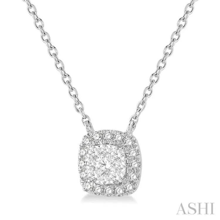 1/6 Ctw Cushion Shape Pendant Lovebright Diamond Necklace in 14K White Gold