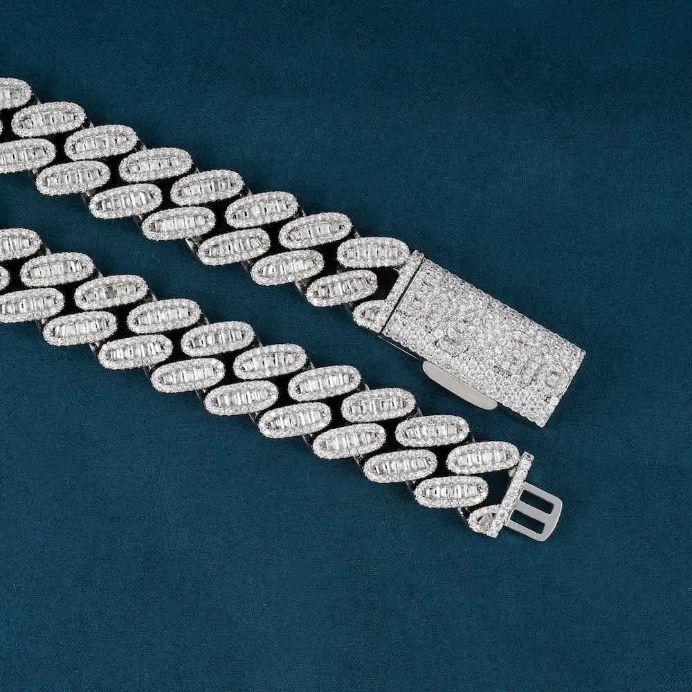 16MM Moissanite Baguette Miami Cuban Link Chain 14K Gold