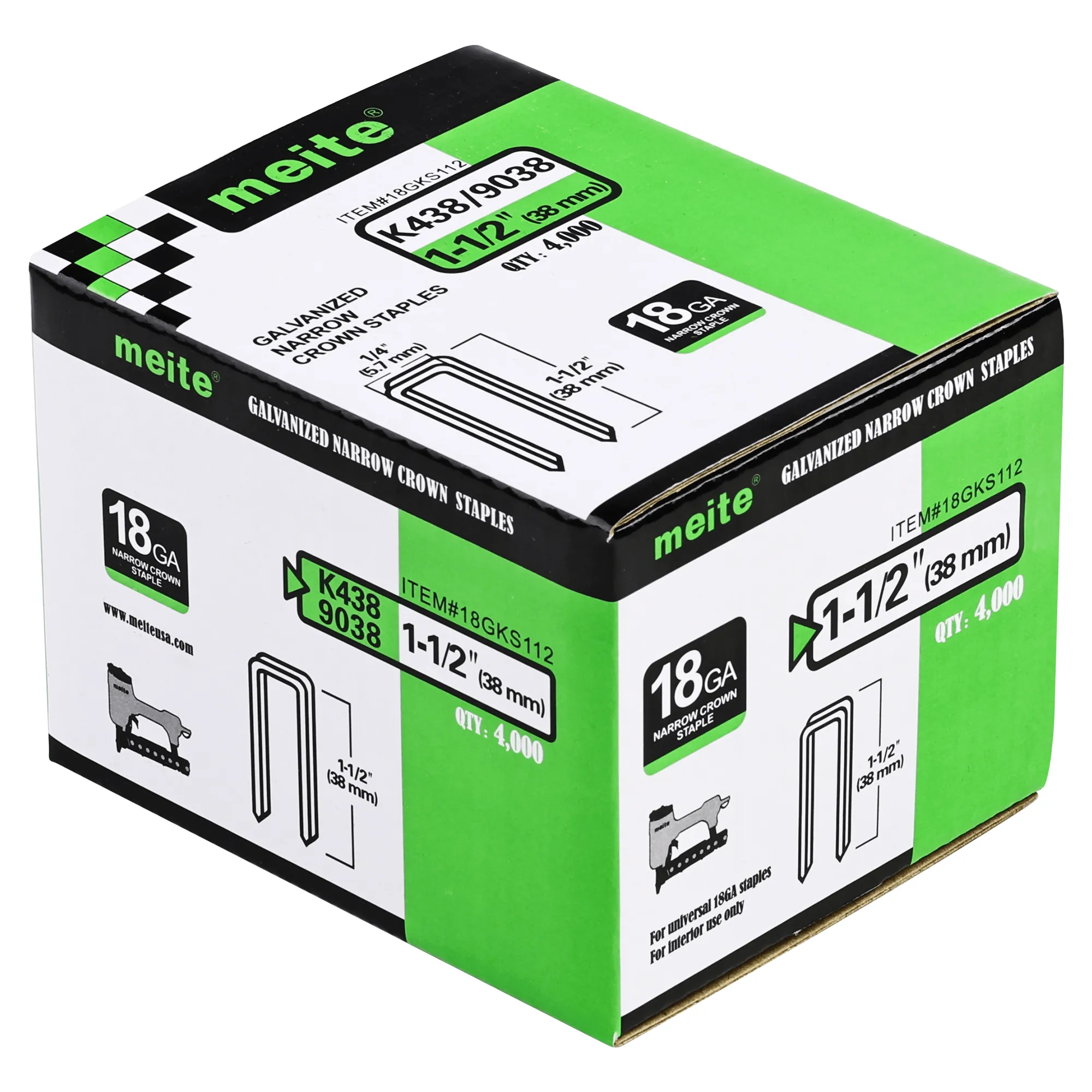 18 Gauge 1/4" Crown 1/2" to 1-1/2" Length Medium Wire Staples