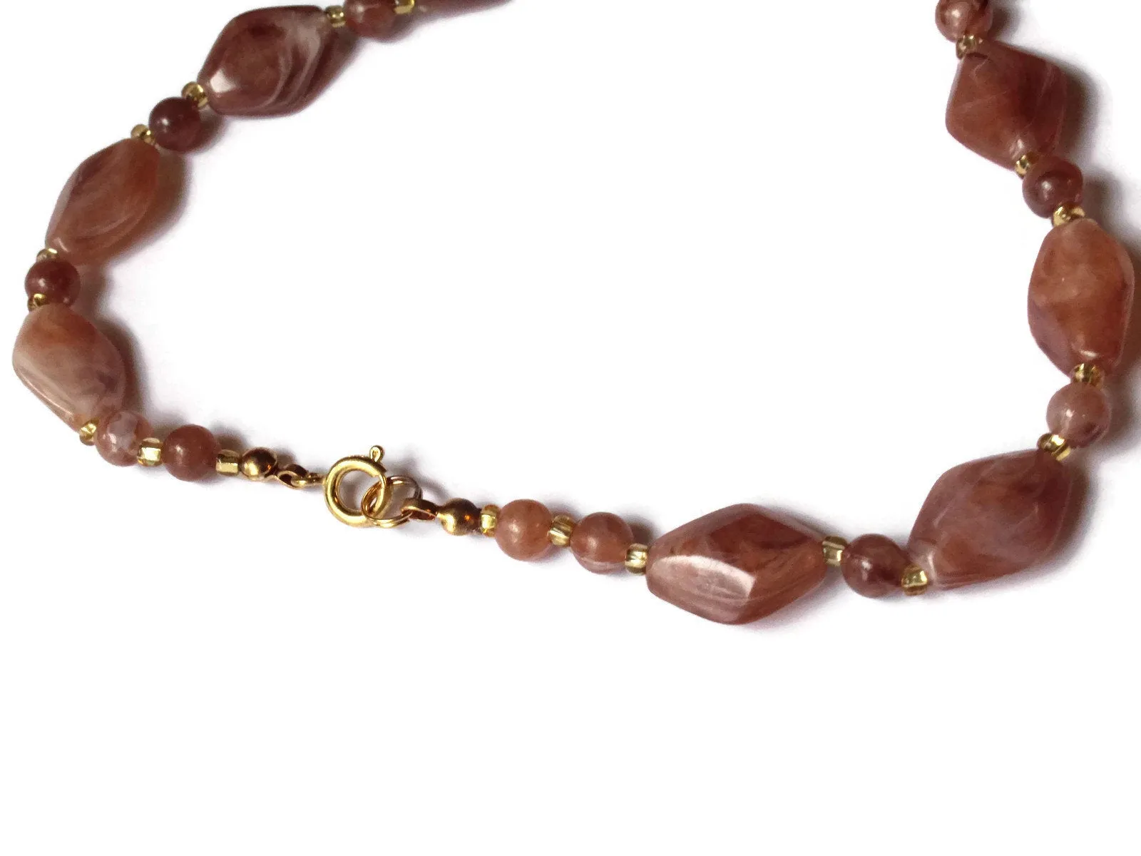 18 Inch Brown Beaded Necklace New Old Stock Jewelry Stocking Stuffer Beaded Choker Necklace