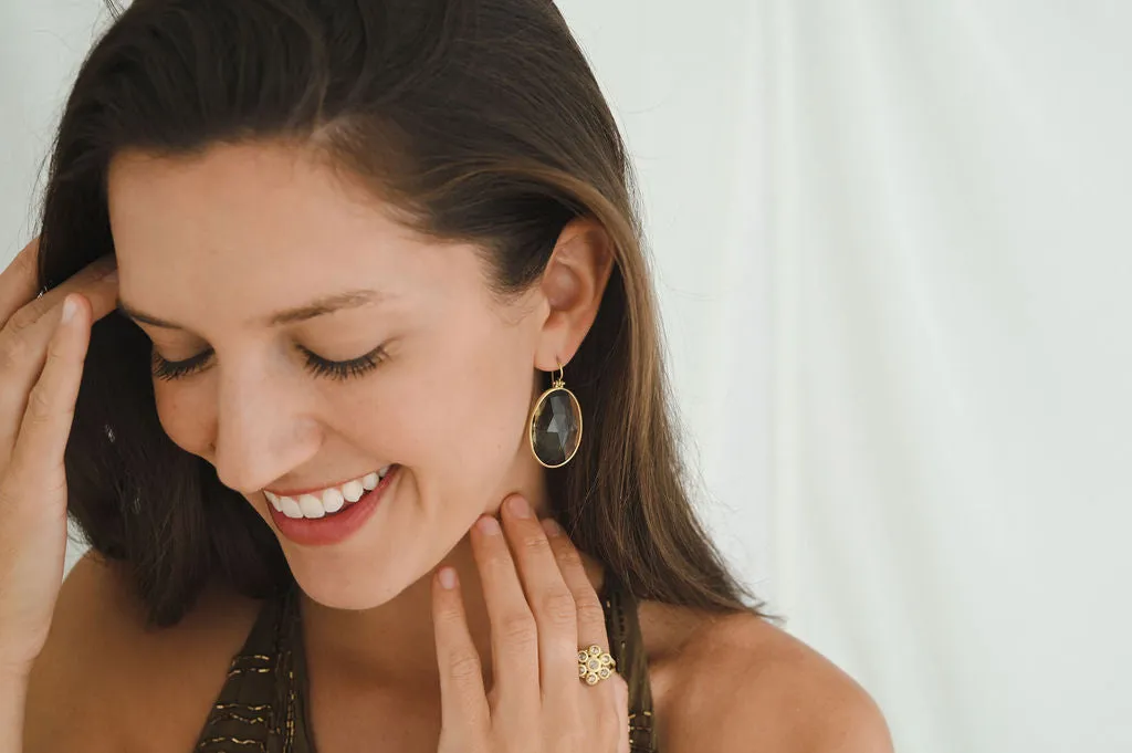 18 Karat Gold Whisky Quartz Hinge Earrings
