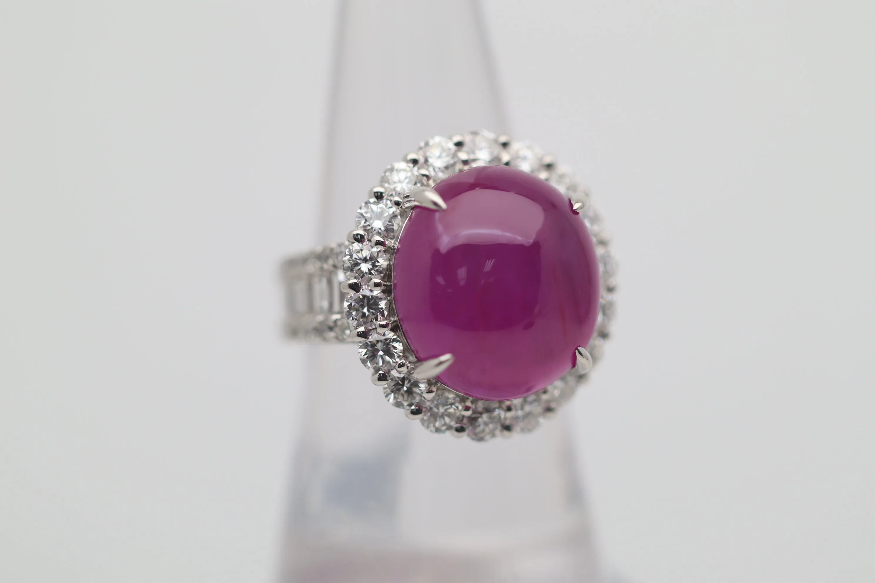 18.16 Carat Cabochon Ruby Diamond Halo Platinum Ring