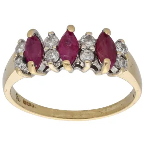 18ct Gold Glass Filled Ruby & 0.16ct Diamond Dress/Cocktail Ring Size Q