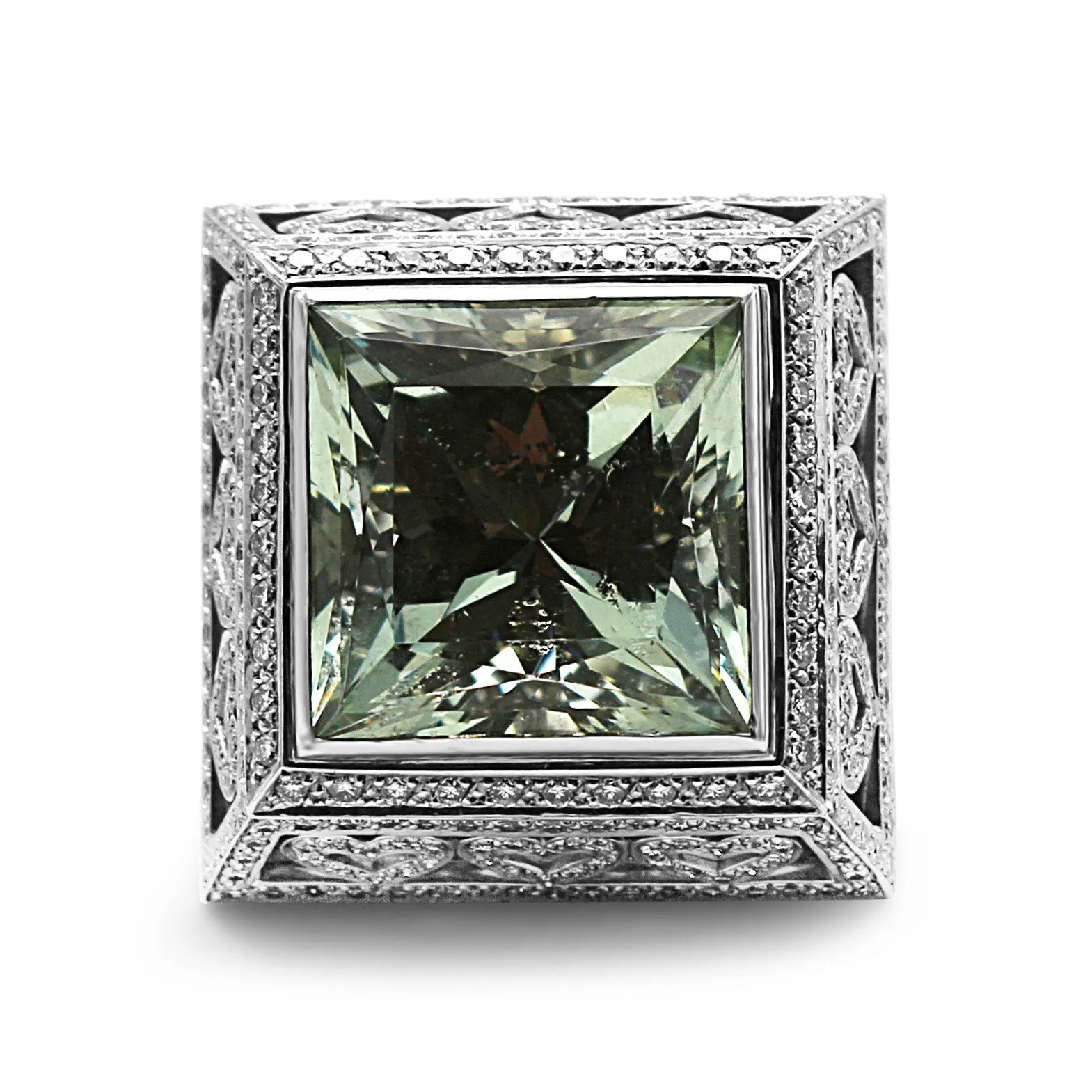 18ct Gold Green Beryl & Diamond "Trellis" Ring By Theo Fennell