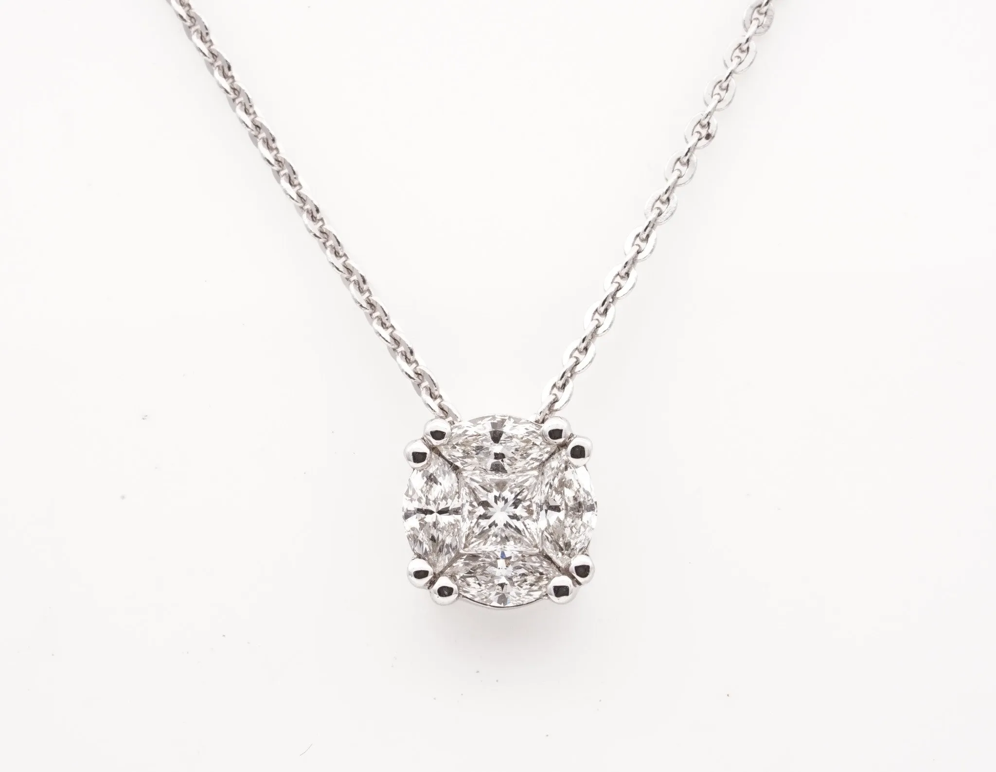 18CT White Gold Marquise and Diamond Pendant Necklace