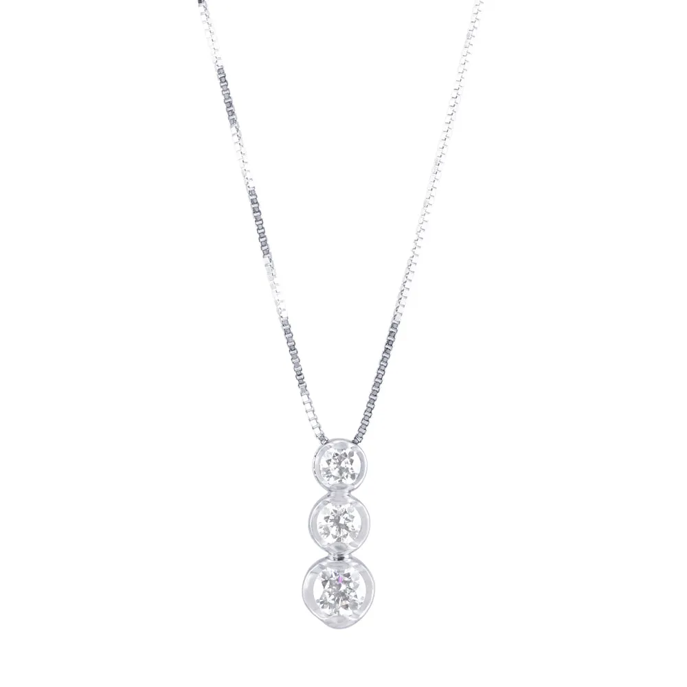 18ct White Gold Trilogy Drop Bezel Set 0.12ct Diamond Necklace KSI3997WR5J