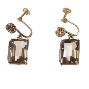 18ctw Smoky Quartz Drop Dangle Earrings Solid 14k Yellow Gold 5.8g