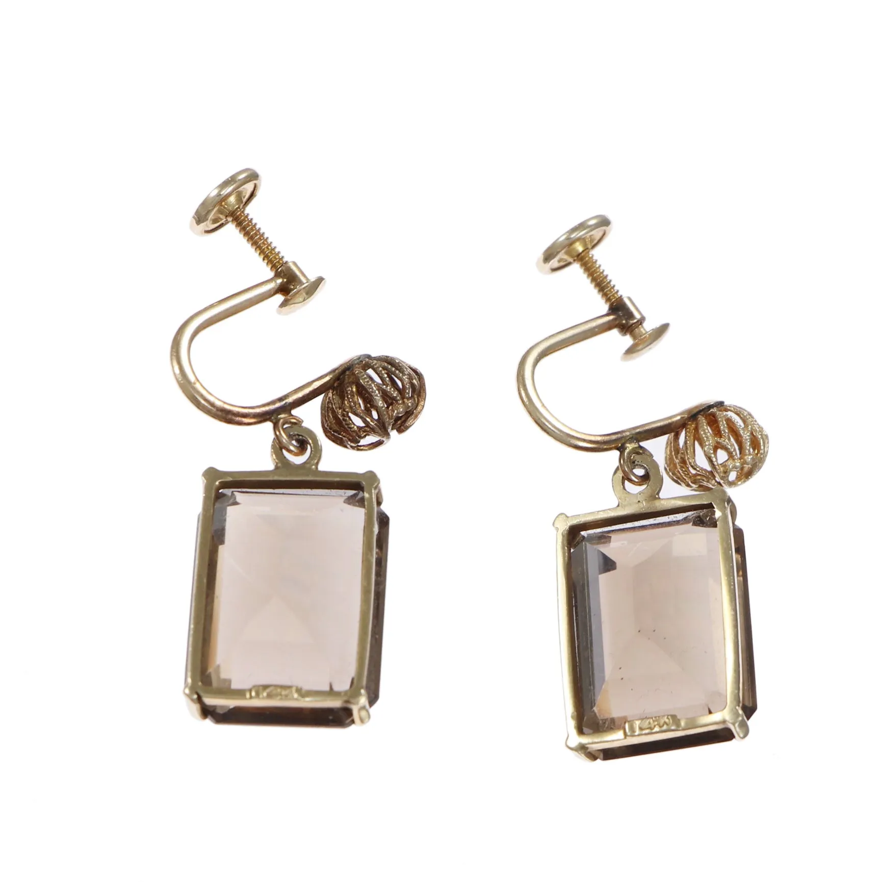 18ctw Smoky Quartz Drop Dangle Earrings Solid 14k Yellow Gold 5.8g