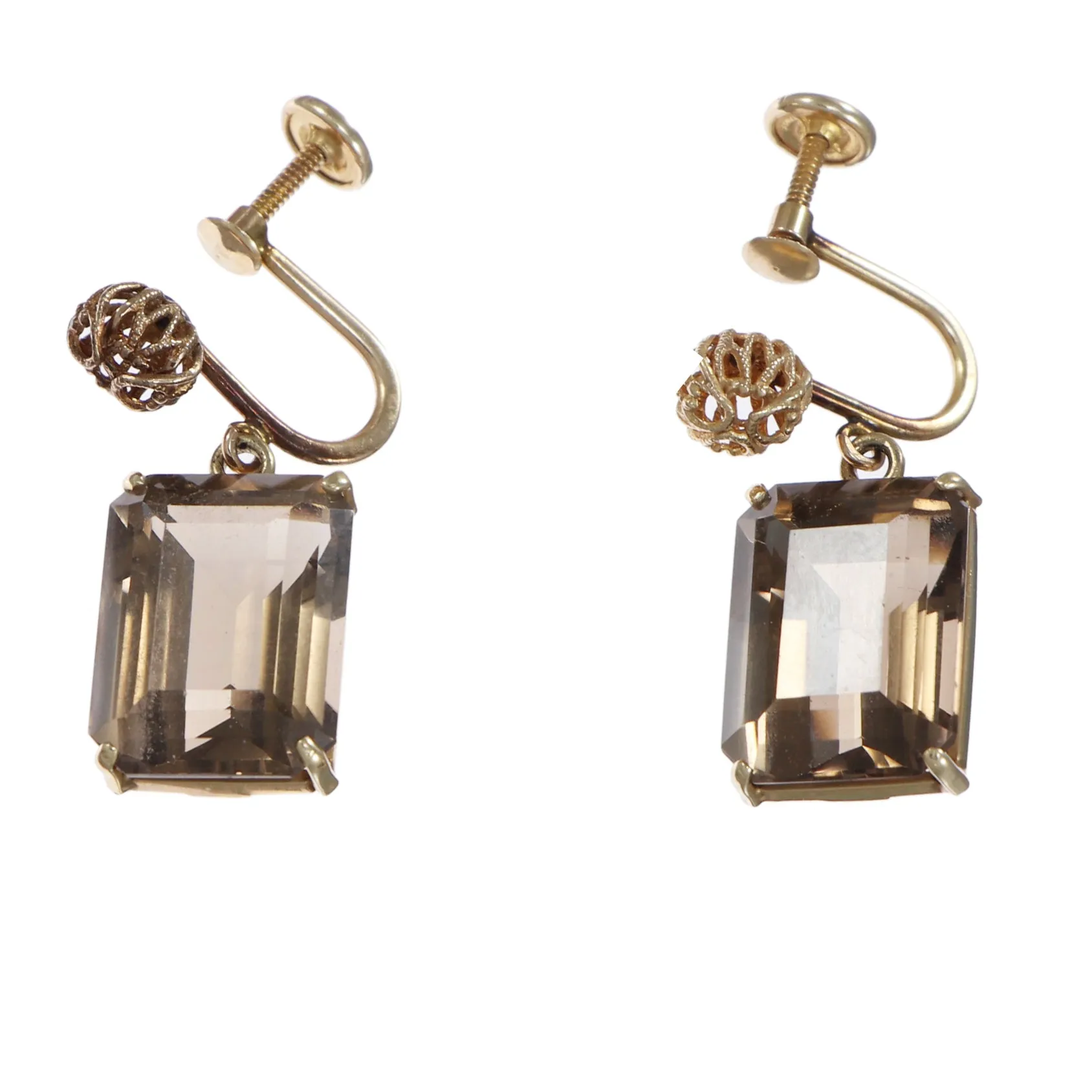 18ctw Smoky Quartz Drop Dangle Earrings Solid 14k Yellow Gold 5.8g