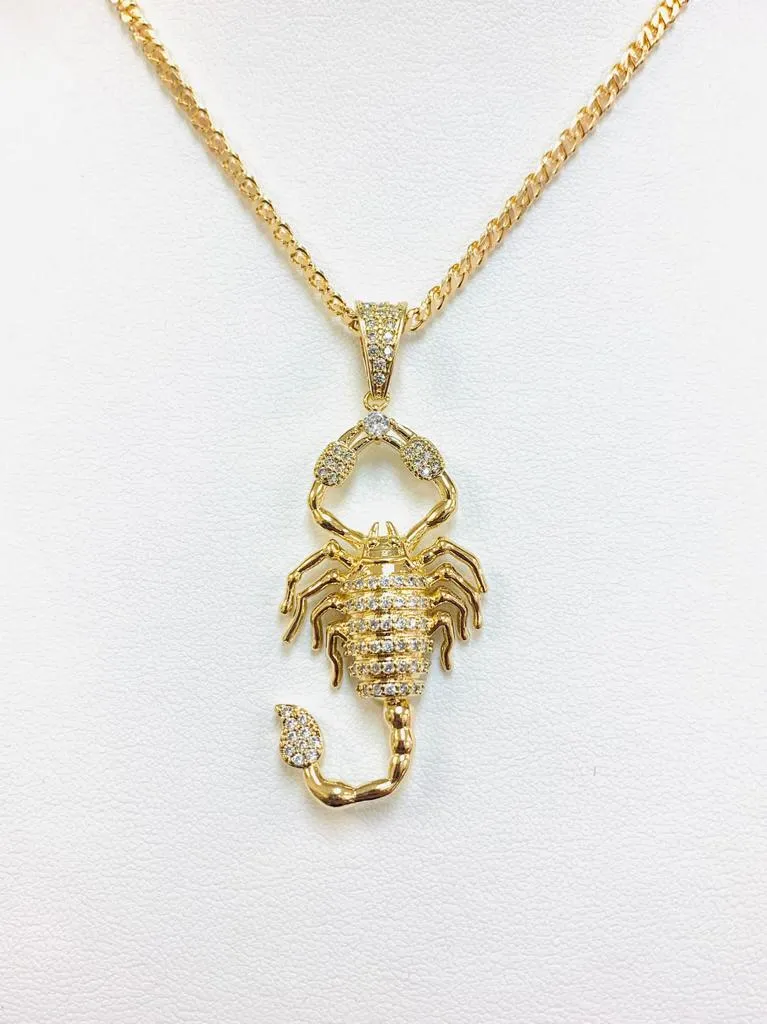 18K Gold Filled CZ Scorpion Necklace Cuban Link Chain 20" For Mens