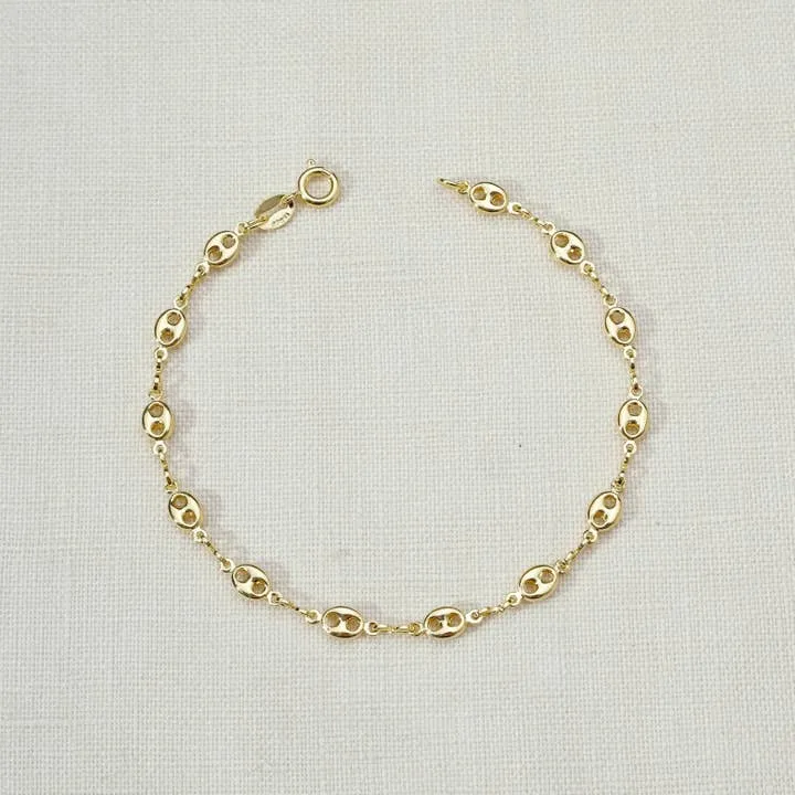 18k Gold Filled Fancy Puff Links Chain Bracelet