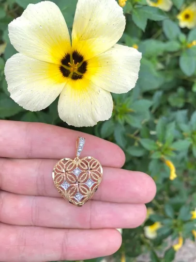 18K Gold Filled Heart CZ Pendant 24x25mm