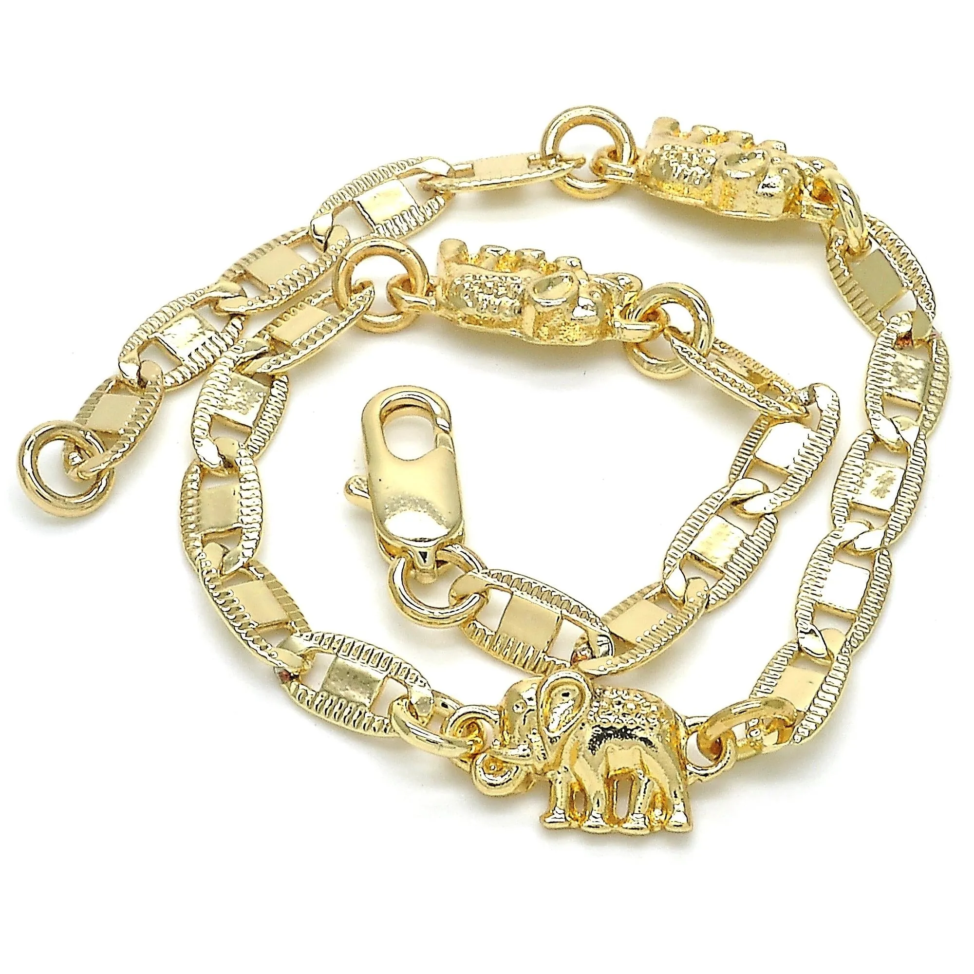 18k Gold Filled High Polish Finsh Triple Elephant Bracelet 8