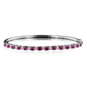 18K White Gold Ruby and Diamond Bangle