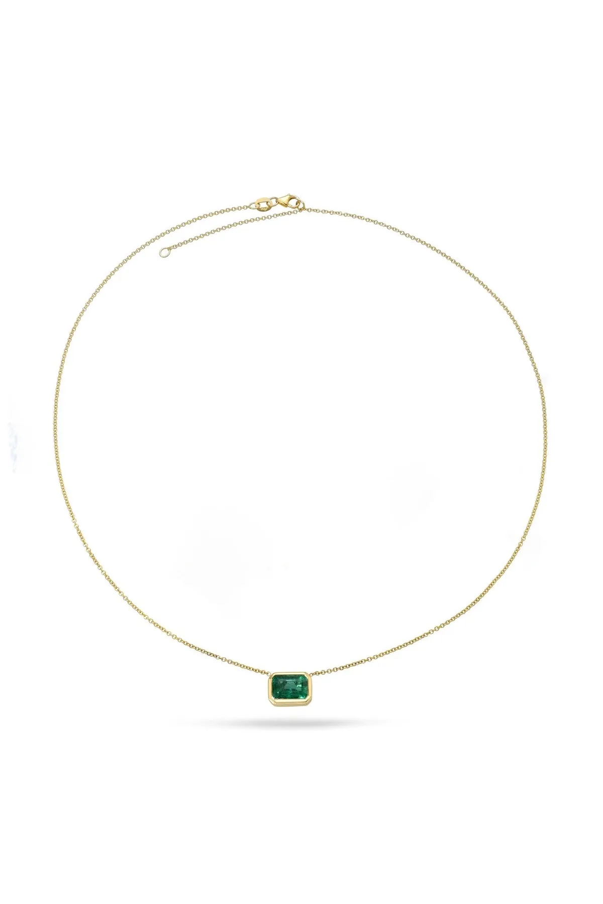 18K Yellow Gold Green Emerald Bezel Set E/W Necklace