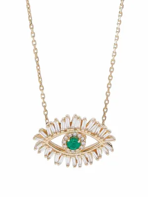 18kt gold necklace with emerald and diamonds