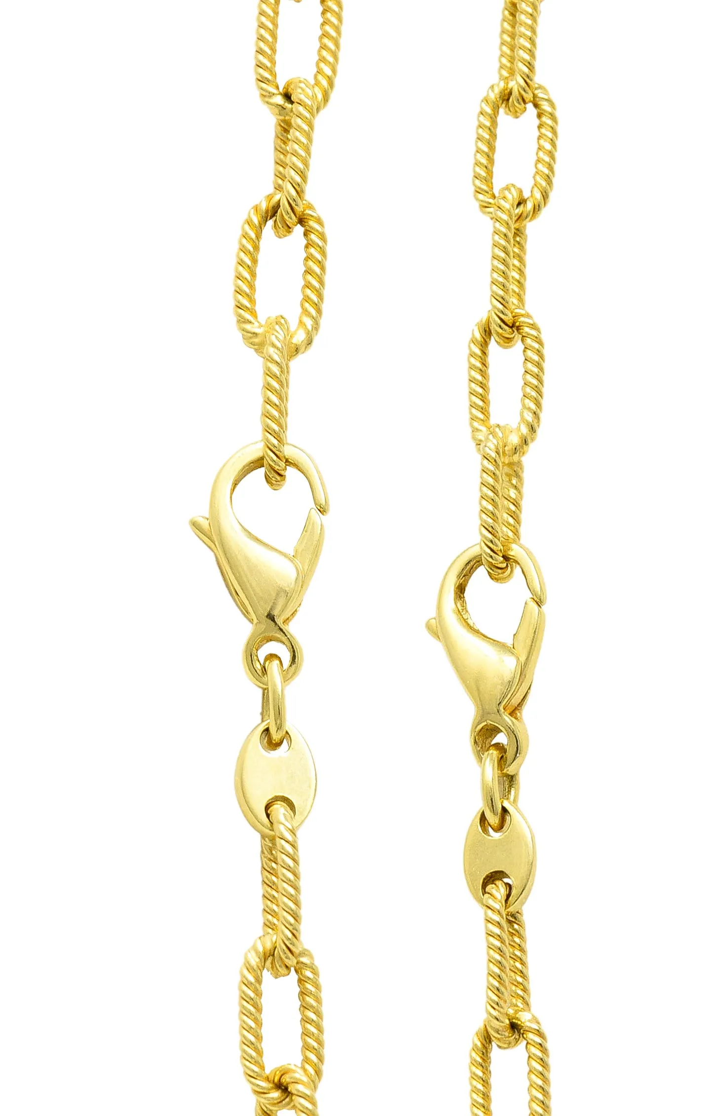 1980's Ruby Sapphire Cabochon 14 Karat Yellow Gold Twisted Rope Vintage Paperclip Chain Station Necklace Bracelet Set