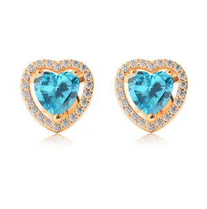 24k Yellow Gold Plated 3 Ct Created Halo Heart Blue Topaz Stud Earrings