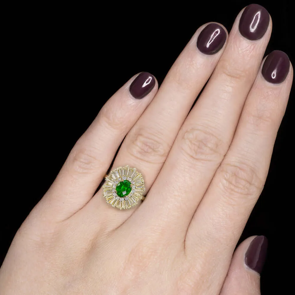 2.85ct DIAMOND TSAVORITE VINTAGE BALLERINA RING YELLOW GOLD STATEMENT COCKTAIL