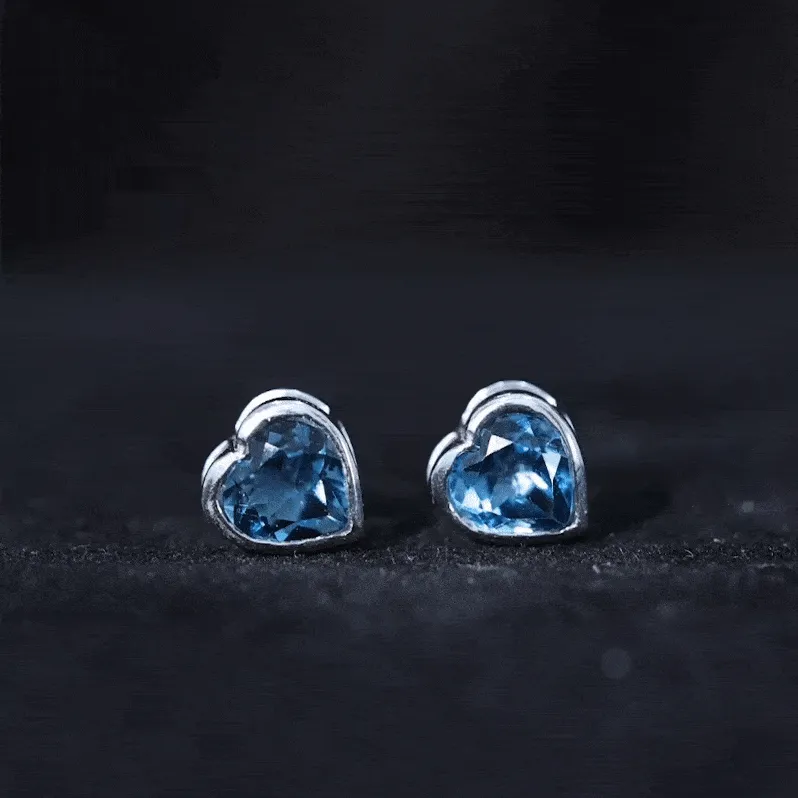 3 CT London Blue Topaz Heart Shape Silver Stud Earrings for Women