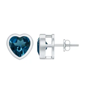 3 CT London Blue Topaz Heart Shape Silver Stud Earrings for Women