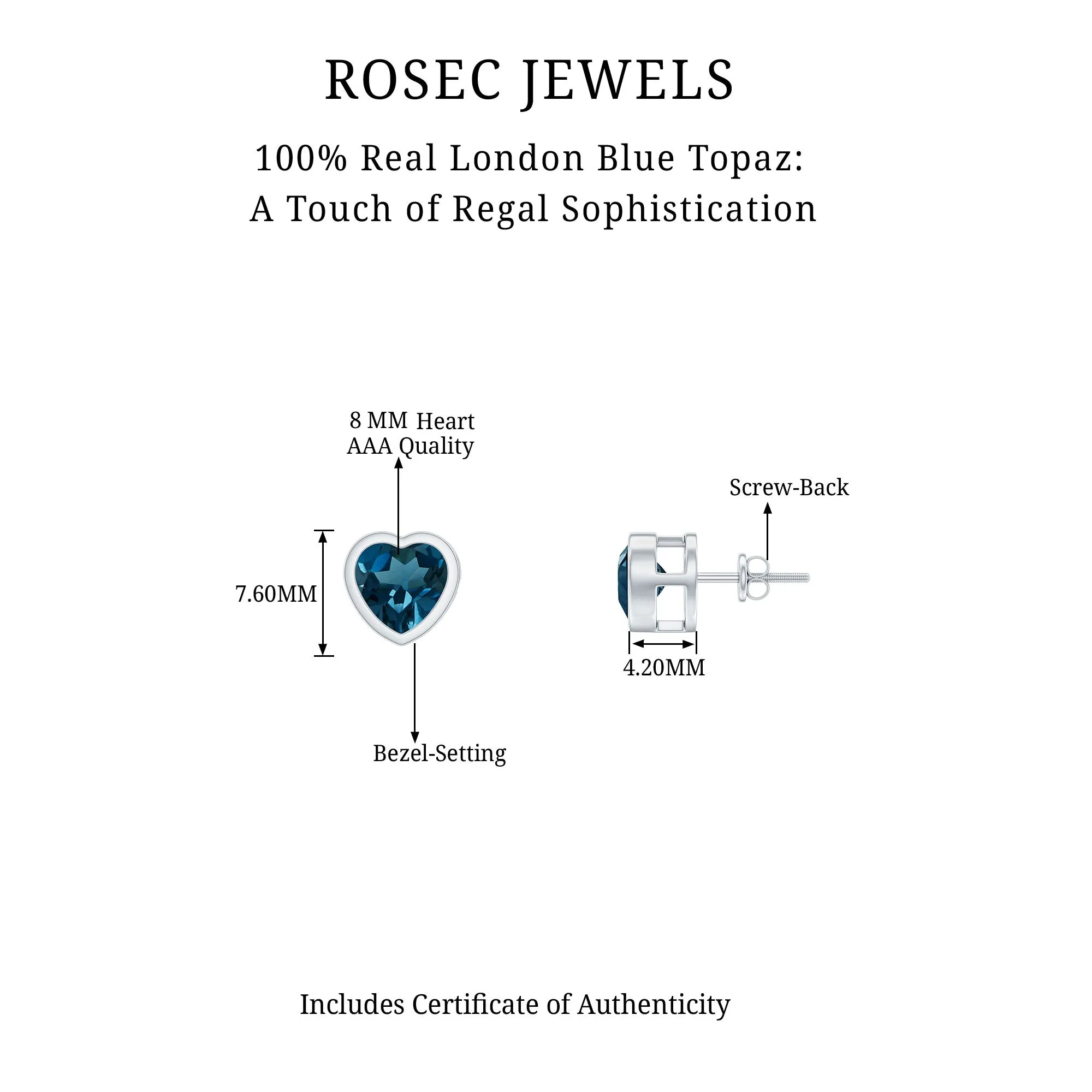 3 CT London Blue Topaz Heart Shape Silver Stud Earrings for Women