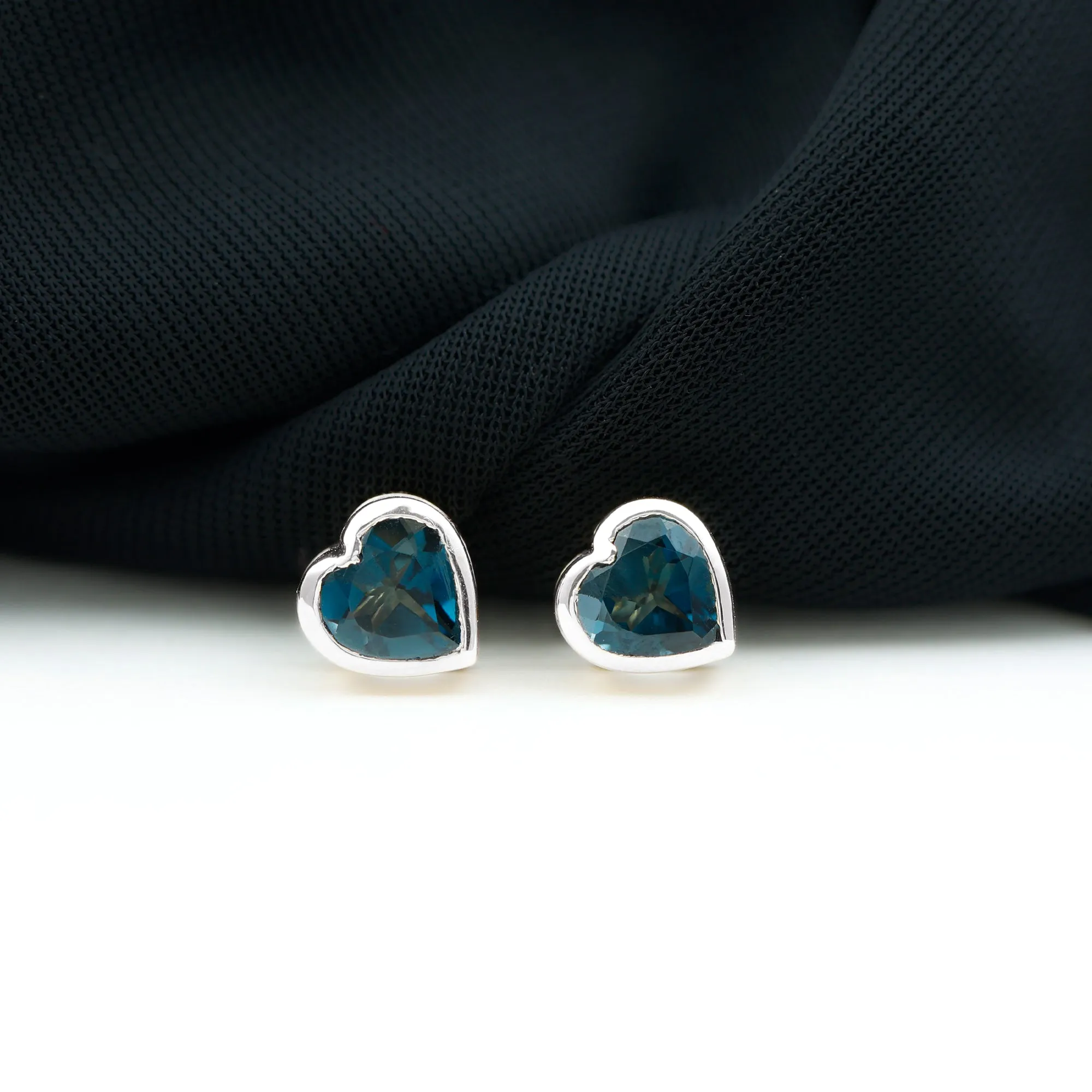 3 CT London Blue Topaz Heart Shape Silver Stud Earrings for Women