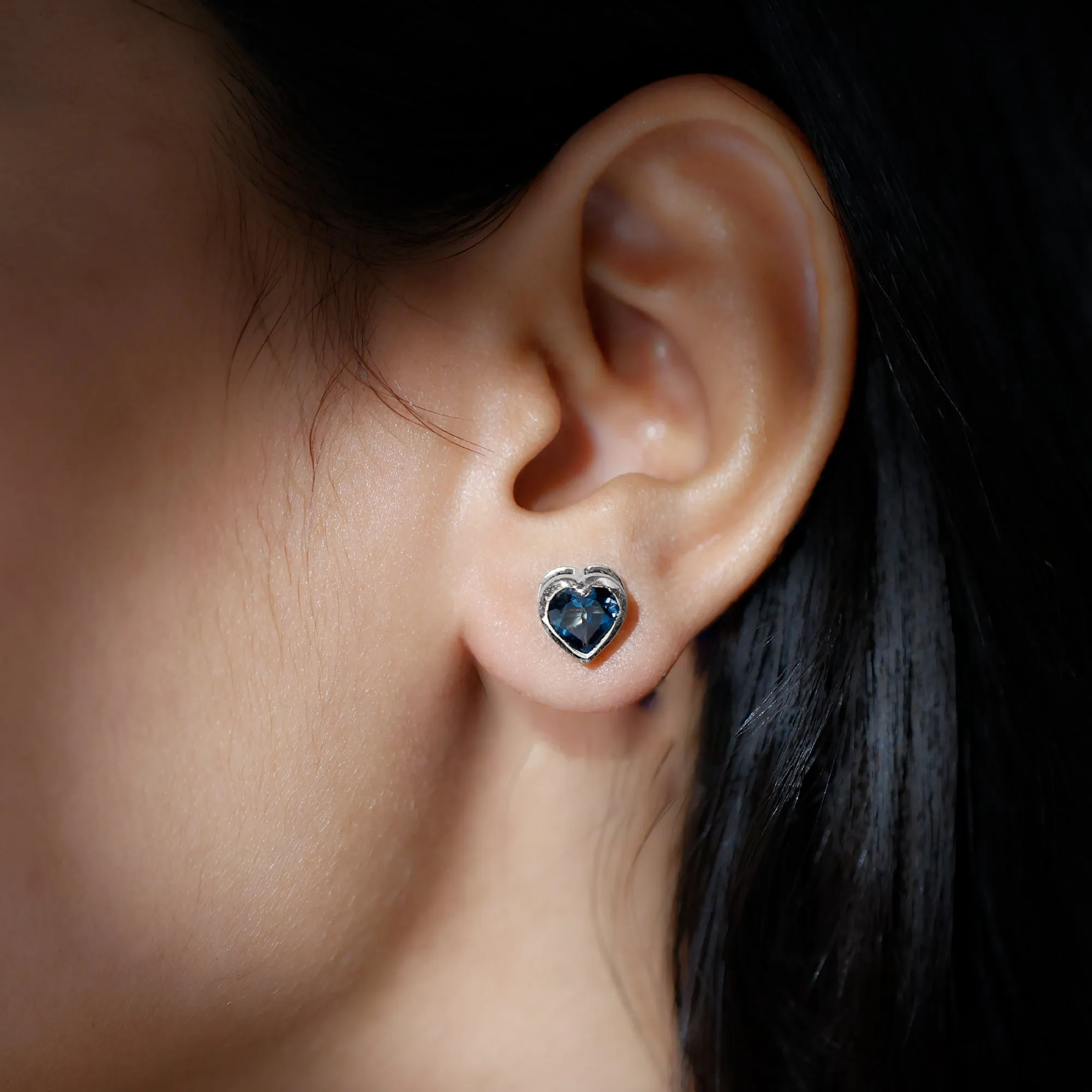 3 CT London Blue Topaz Heart Shape Silver Stud Earrings for Women
