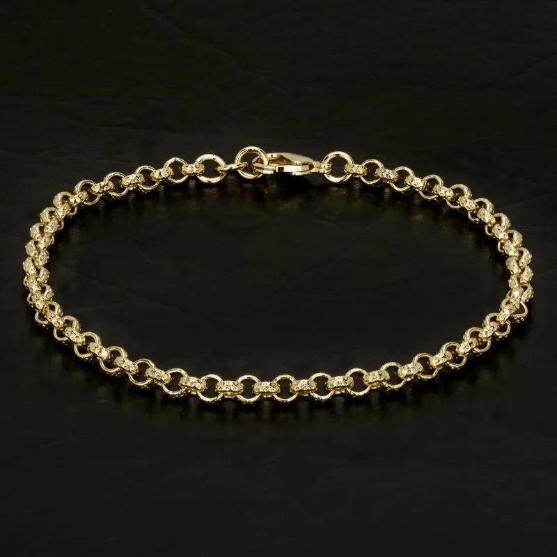 4mm Gold Filled Bonded Diamond Cut Pattern Belcher Bracelet 8 Inch