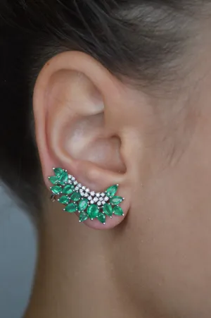 5.06ct Diamond Emerald 18K Gold Cluster Climber Earrings