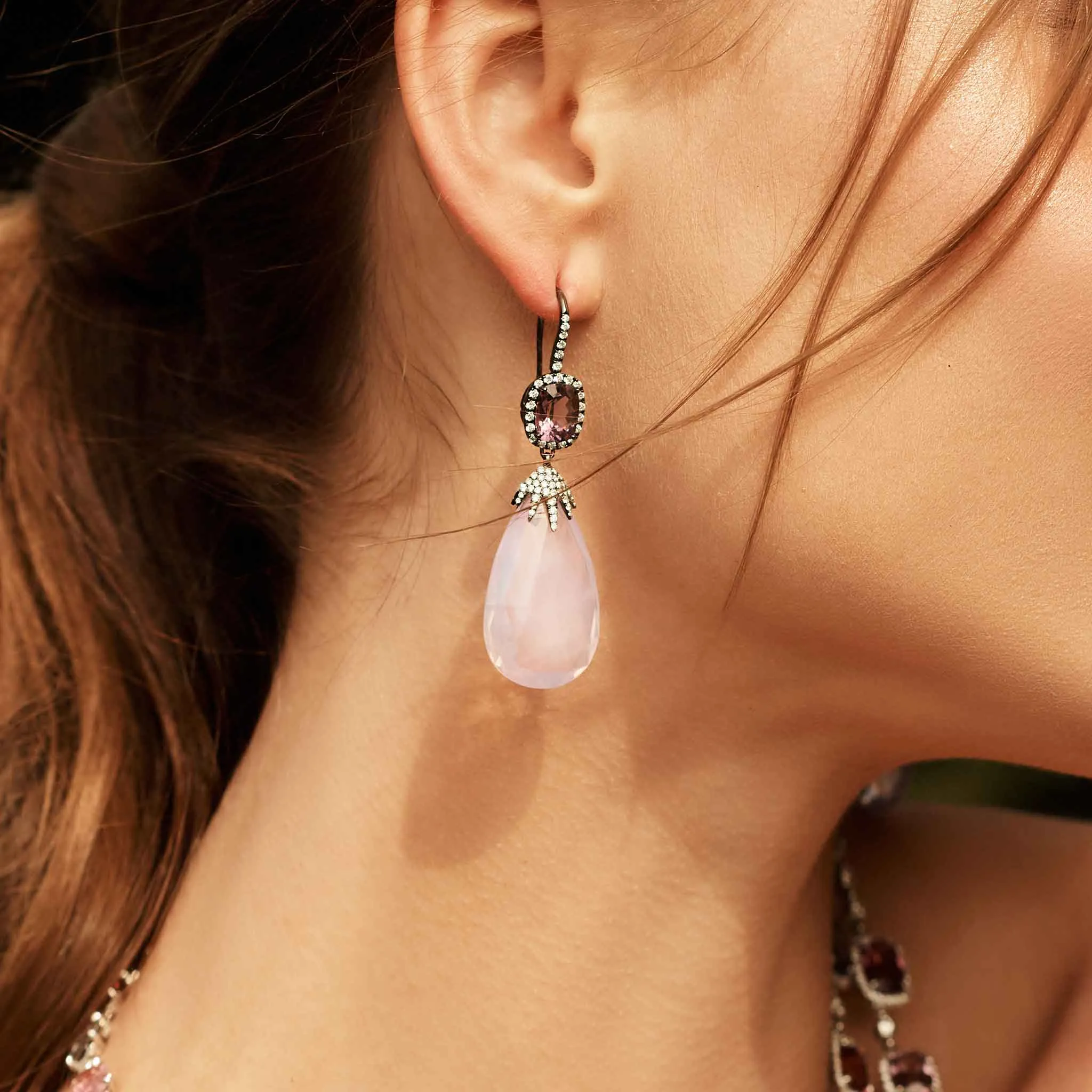 53.09 Carat Lavender Moon Quartz and Spinel Drop Earrings