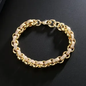 8mm Gold Filled Bonded Belcher Bracelet Pink Stones 6/7 Inch