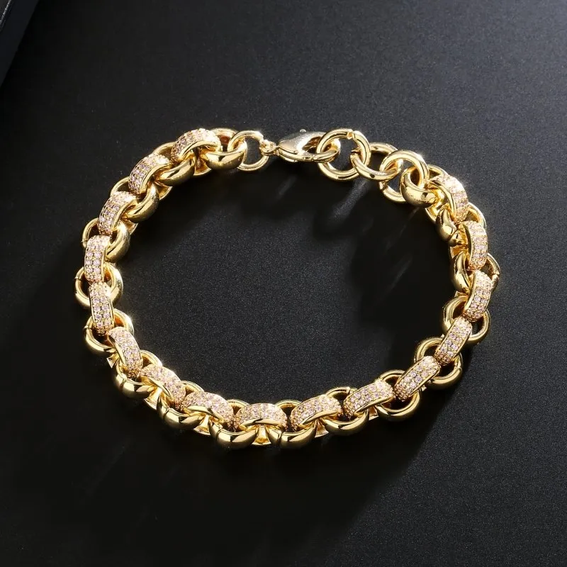 8mm Gold Filled Bonded Belcher Bracelet Pink Stones 6/7 Inch