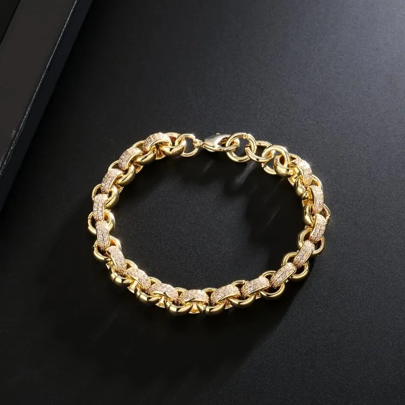 8mm Gold Filled Bonded Belcher Bracelet Pink Stones 6/7 Inch