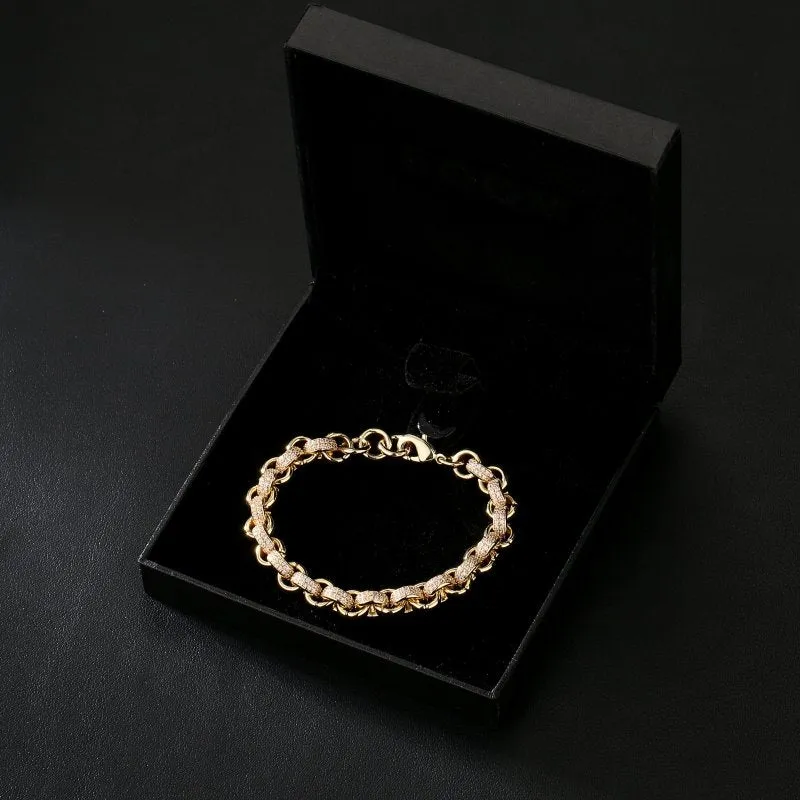 8mm Gold Filled Bonded Belcher Bracelet Pink Stones 6/7 Inch