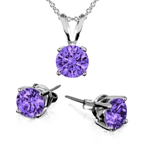 .925 Sterling Silver Amethyst Earrings And Necklace Set