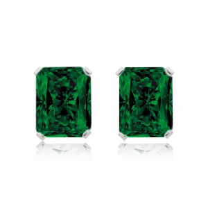 925 Sterling Silver Emerald Cut Emerald Stud Earrings 7x5MM Green Gemstone