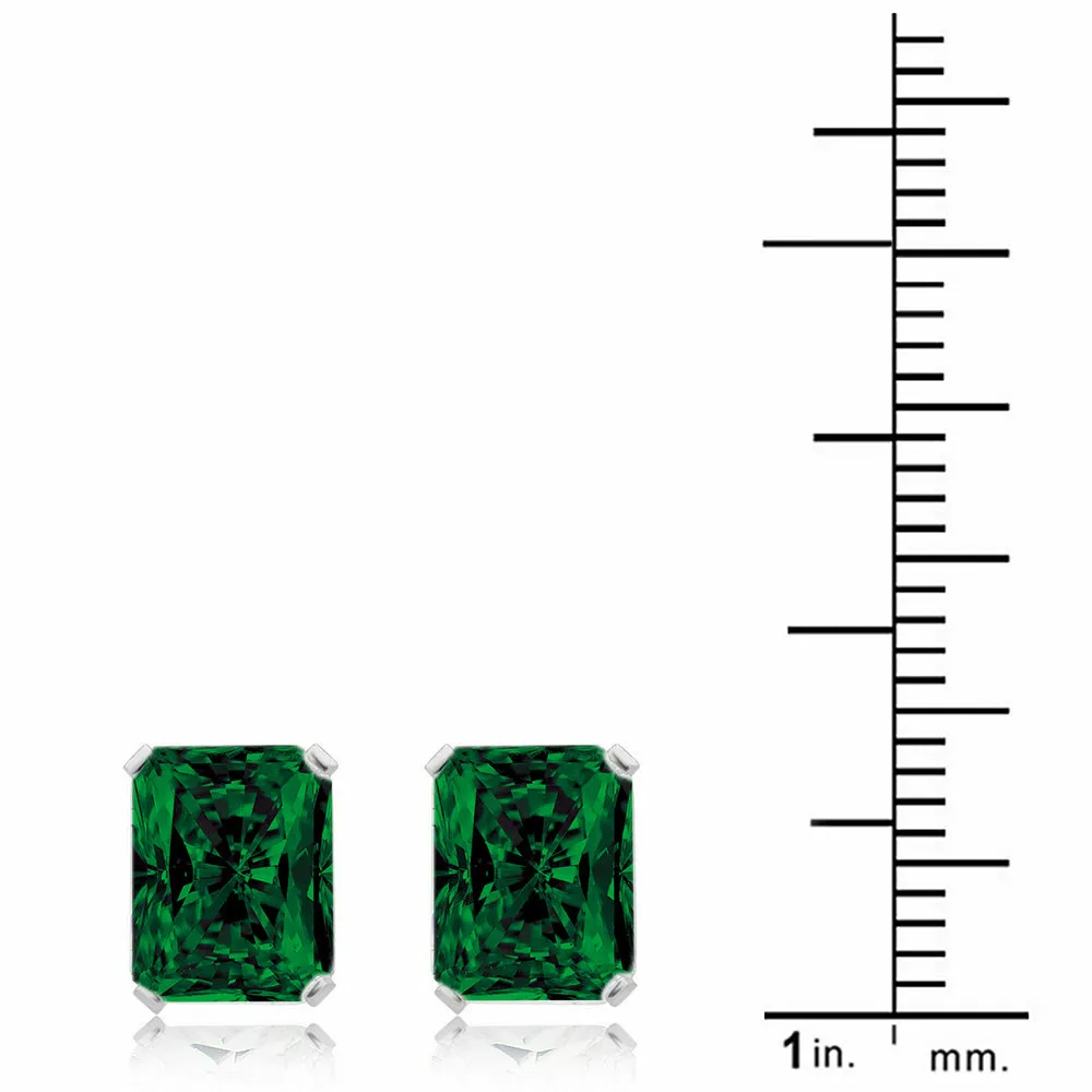 925 Sterling Silver Emerald Cut Emerald Stud Earrings 7x5MM Green Gemstone