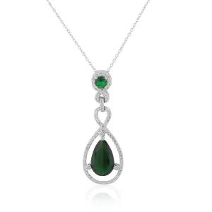 925 Sterling Silver Green Emerald CZ Pendant Necklace