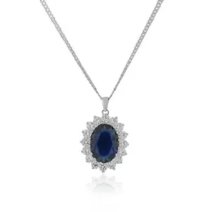 925 Sterling Silver Large Statement Oval Green Emerald-Tone CZ Pendant Necklace
