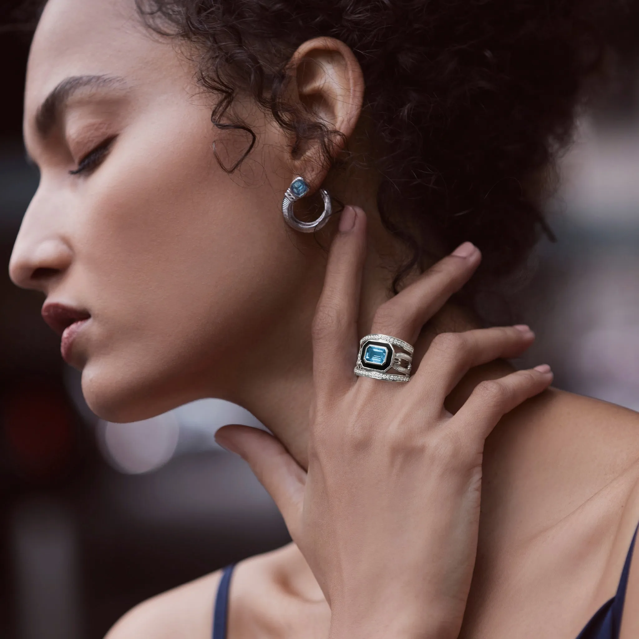 Adrienne Forward Facing Hoop Earrings with London Blue Topaz