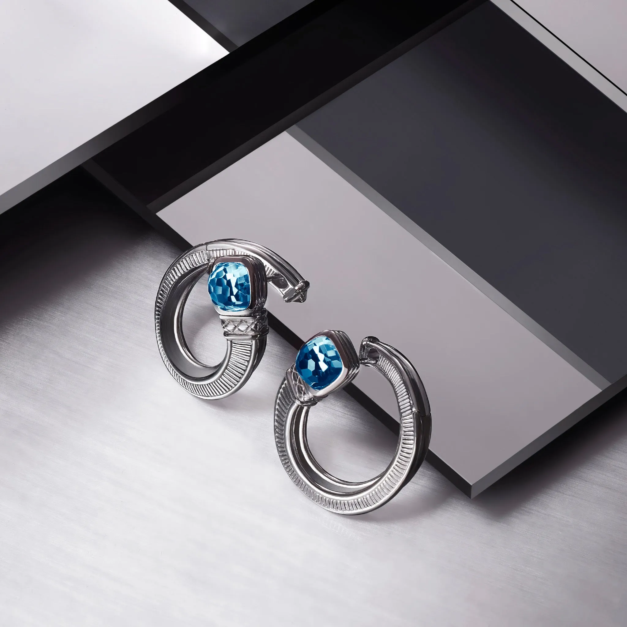 Adrienne Forward Facing Hoop Earrings with London Blue Topaz