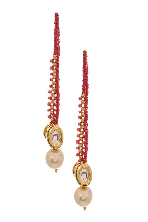 Alloy Kundan Studs Pearl Earring in Red and White