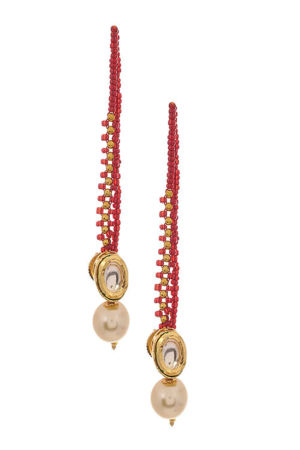 Alloy Kundan Studs Pearl Earring in Red and White