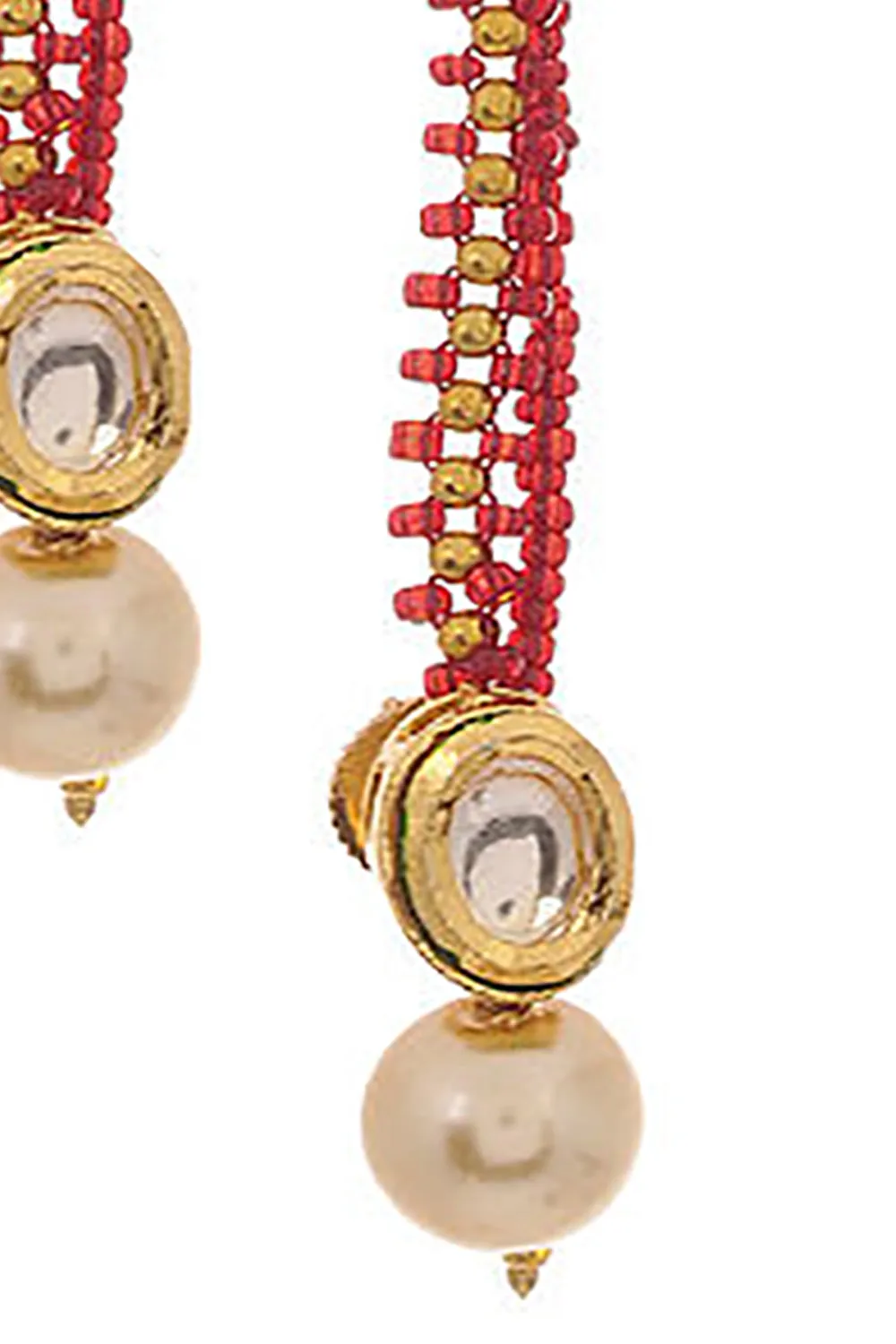Alloy Kundan Studs Pearl Earring in Red and White