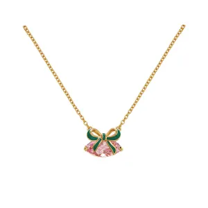 Amelia Bow Necklace, Green/Pink - Gold - AS22TRN89
