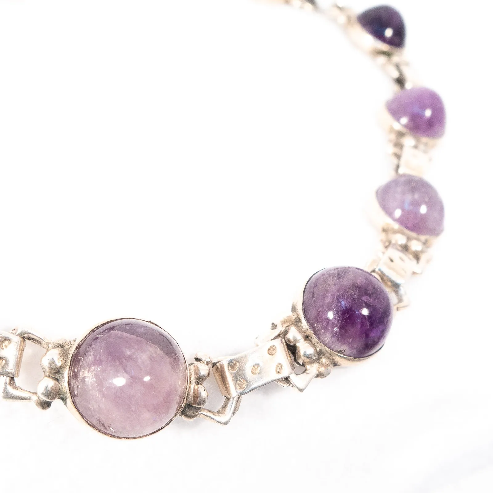 Amethyst Cabochon Sterling Silver Link Necklace