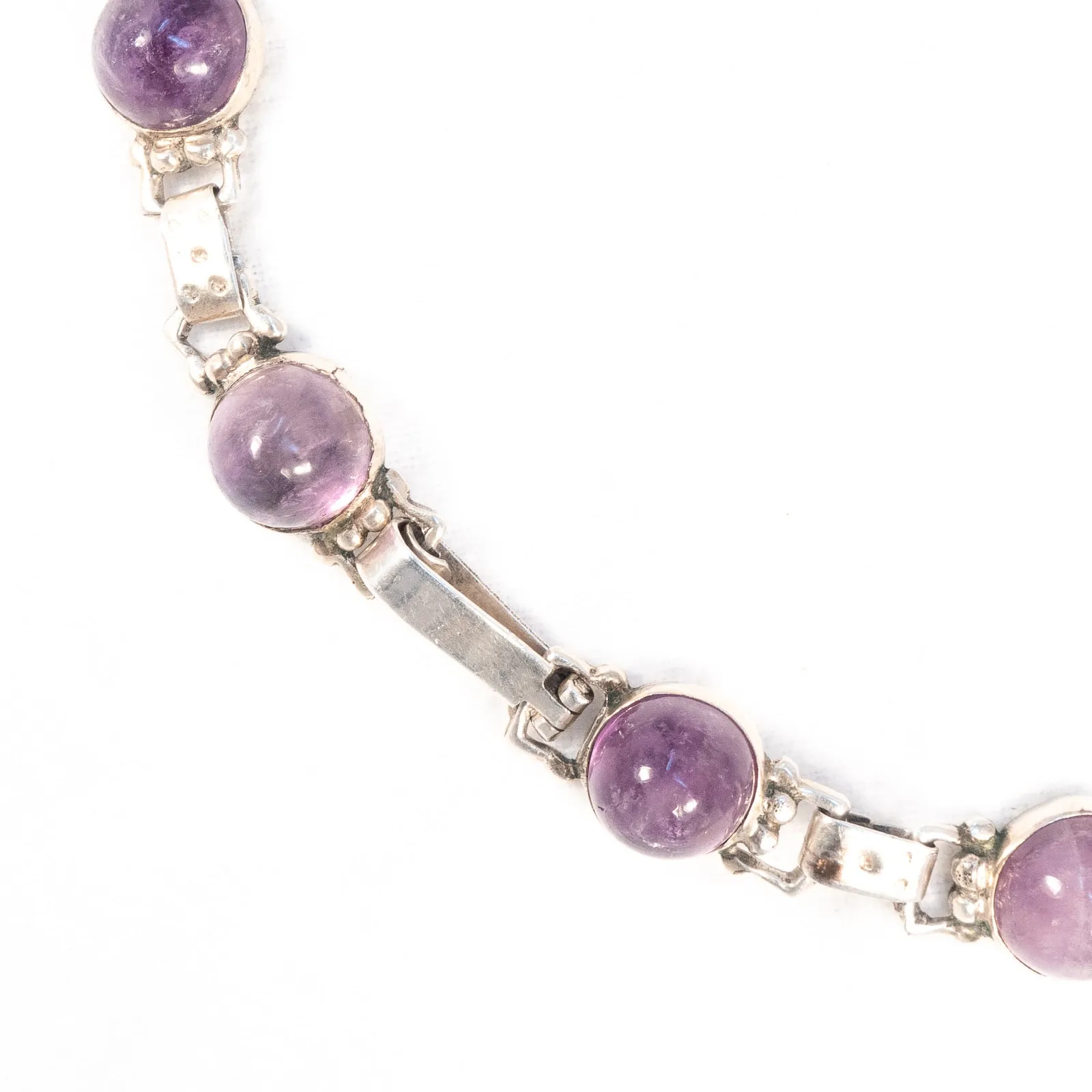 Amethyst Cabochon Sterling Silver Link Necklace